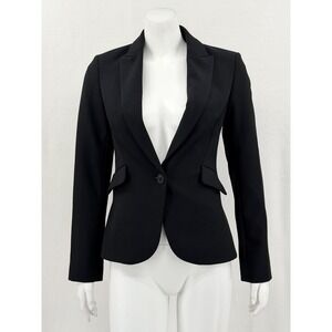 Express Blazer Women 2 Black Supersoft Twill Fitted One Button Jacket Minimalist